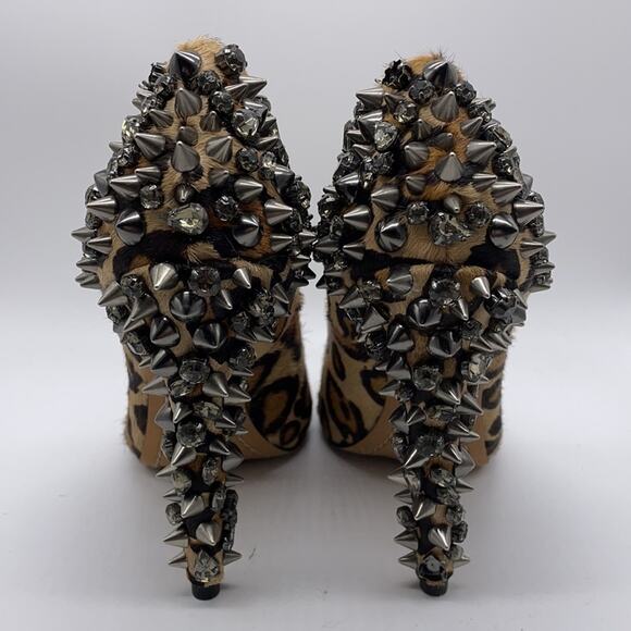 Sam Edelman Lorissa Heels Leopard Print Stud Spiked Pony Hair Peep Toe Size 6 - Picture 11 of 13